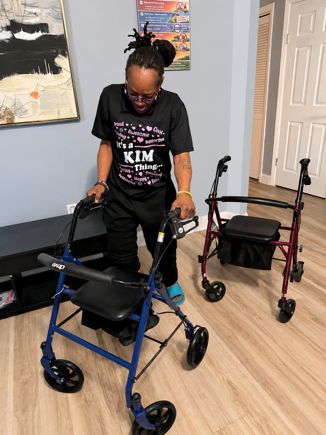 Ms. Kim receiving her new walker